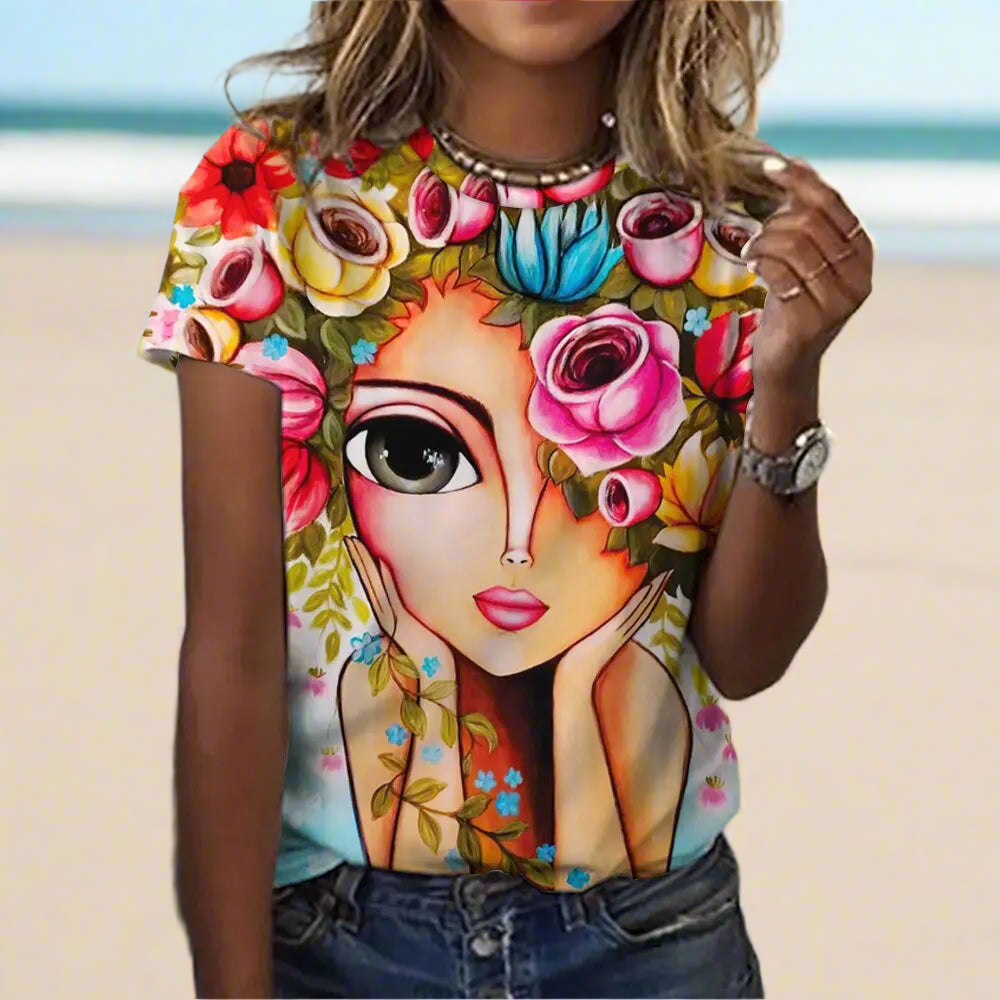 2.Women’s Abstract Art O-Neck T-Shirts – Cute Summer Style - ALOE WINGS STORE