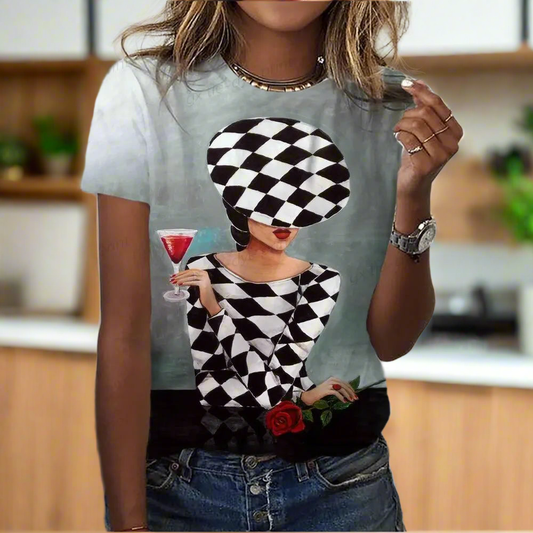 2.Women’s Abstract Art O-Neck T-Shirts – Cute Summer Style - ALOE WINGS STORE