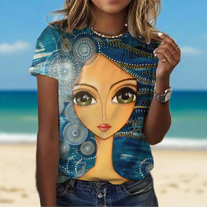 2.Women’s Abstract Art O-Neck T-Shirts – Cute Summer Style - ALOE WINGS STORE