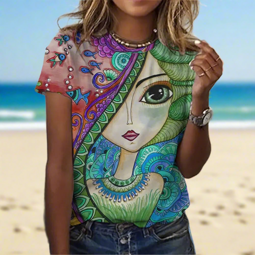 2.Women’s Abstract Art O-Neck T-Shirts – Cute Summer Style - ALOE WINGS STORE