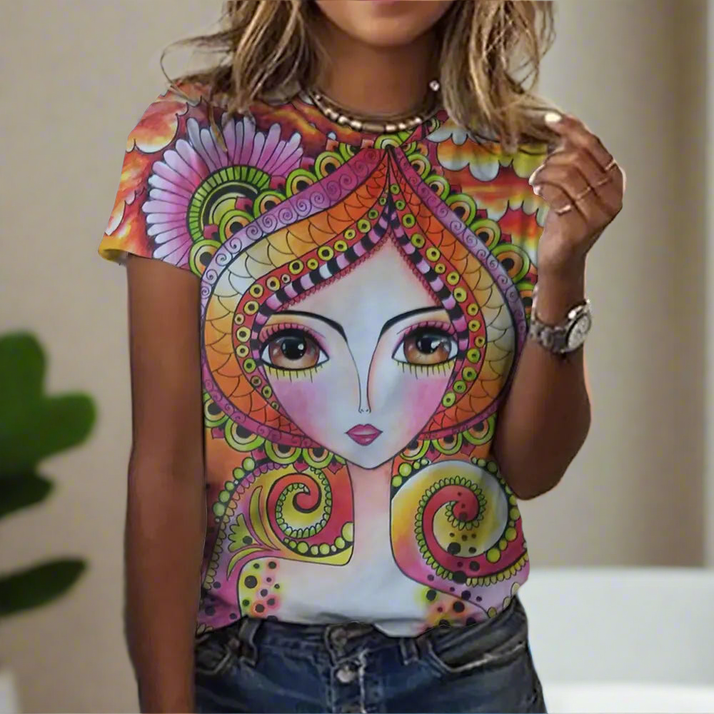 🤩3.Women’s Abstract Art O-Neck T-Shirts – Cute Summer Style - ALOE WINGS STORE