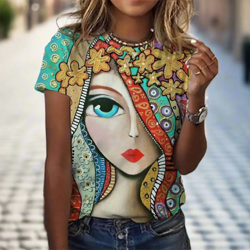 🤩3.Women’s Abstract Art O-Neck T-Shirts – Cute Summer Style - ALOE WINGS STORE