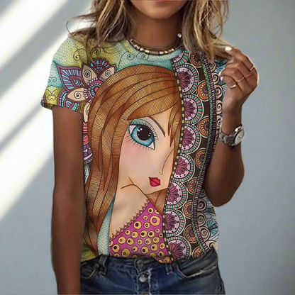 🤩3.Women’s Abstract Art O-Neck T-Shirts – Cute Summer Style - ALOE WINGS STORE