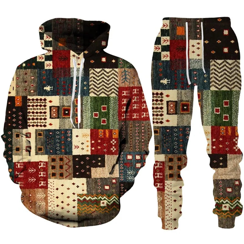 Ethnic Patterns 3D Print Tracksuit – Stylish Unisex Hoodie & Trousers Set [SELECTION] - ALOE WINGS STORE