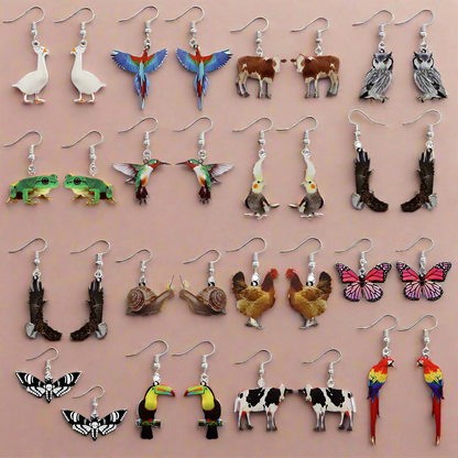 Animal-Themed Dangle Drop Earrings – Rabbit, Parrot, Bird, Frog, Butterfly & Other Animal Designs - ALOE WINGS STORE