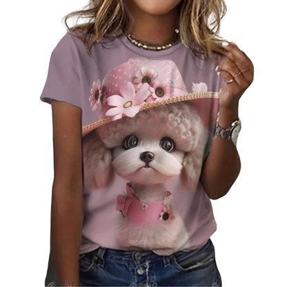 Women's Fashion Cute Dog Print Harajuku Style Kawaii T-Shirt SELECTION - ALOE WINGS STORE