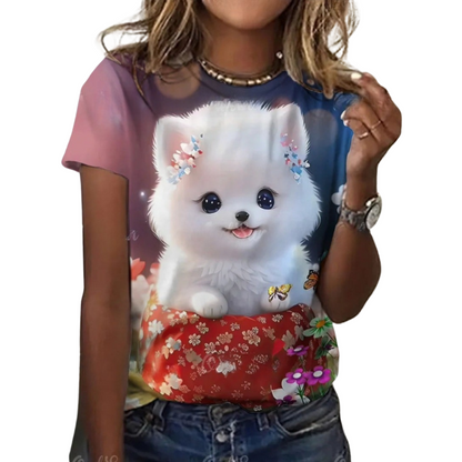 Women's Fashion Cute Dog Print Harajuku Style Kawaii T-Shirt SELECTION - ALOE WINGS STORE