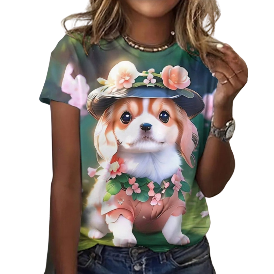 Women's Fashion Cute Dog Print Harajuku Style Kawaii T-Shirt SELECTION - ALOE WINGS STORE