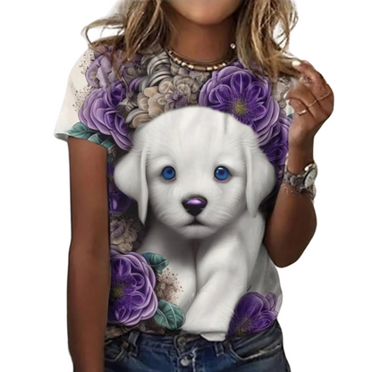 Women's Fashion Cute Dog Print Harajuku Style Kawaii T-Shirt SELECTION - ALOE WINGS STORE