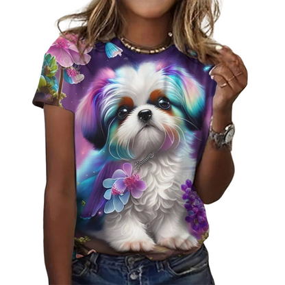 Women's Fashion Cute Dog Print Harajuku Style Kawaii T-Shirt SELECTION - ALOE WINGS STORE