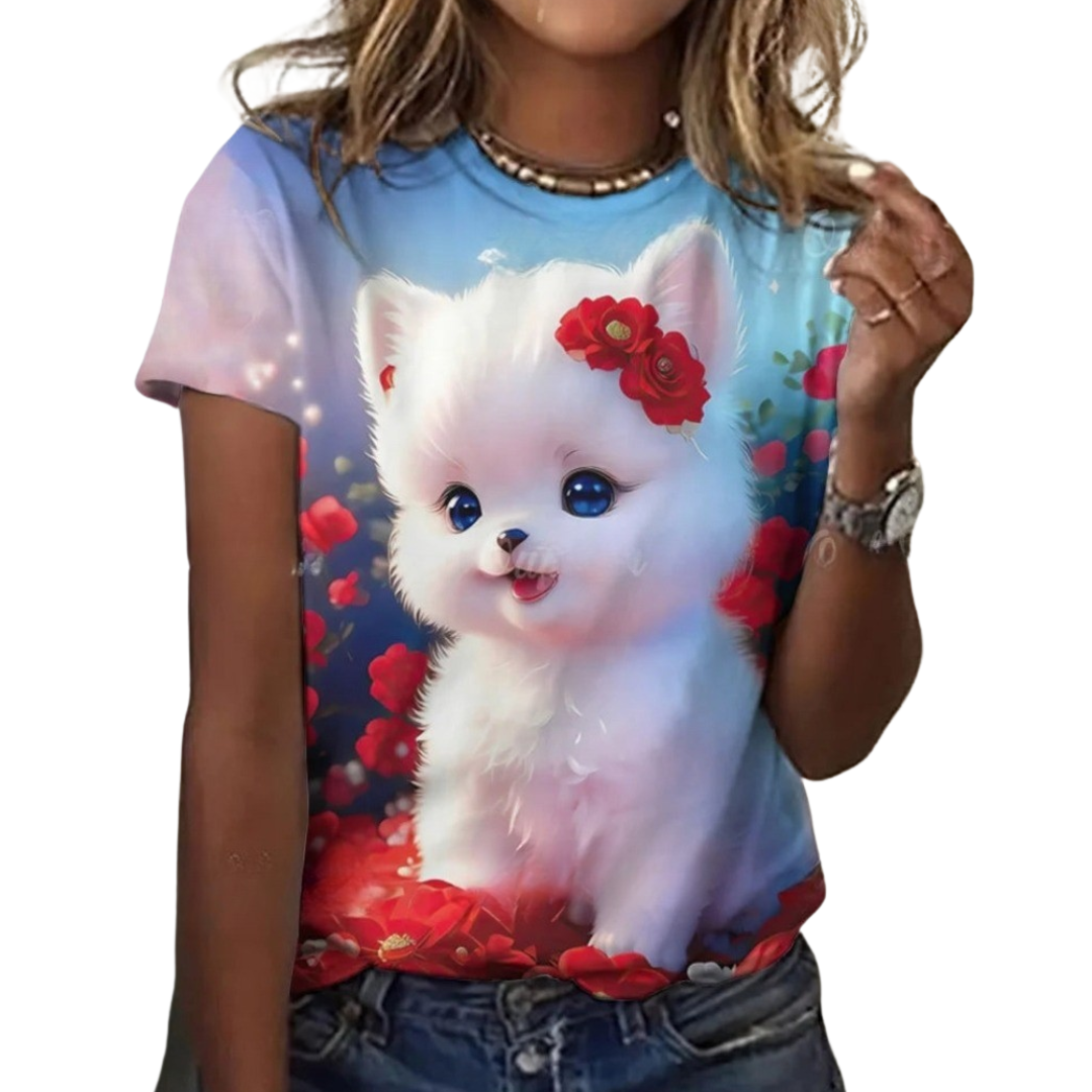 Women's Fashion Cute Dog Print Harajuku Style Kawaii T-Shirt SELECTION - ALOE WINGS STORE