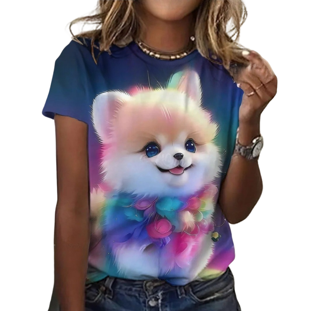 Women's Fashion Cute Dog Print Harajuku Style Kawaii T-Shirt SELECTION - ALOE WINGS STORE