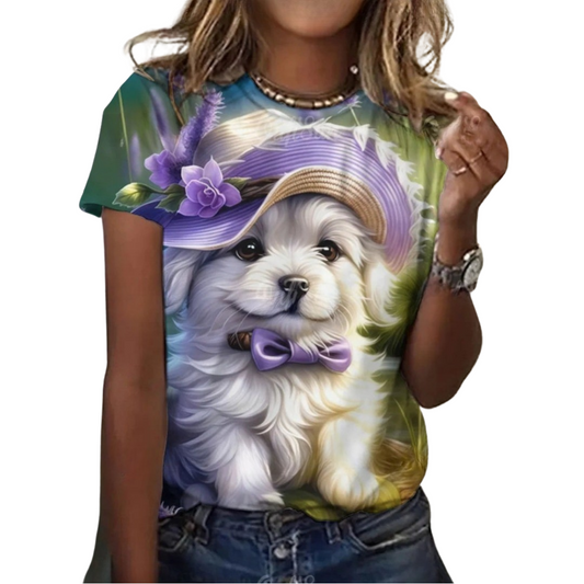 Women's Fashion Cute Dog Print Harajuku Style Kawaii T-Shirt SELECTION - ALOE WINGS STORE