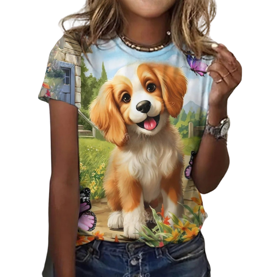 Women's Fashion Cute Dog Print Harajuku Style Kawaii T-Shirt SELECTION - ALOE WINGS STORE