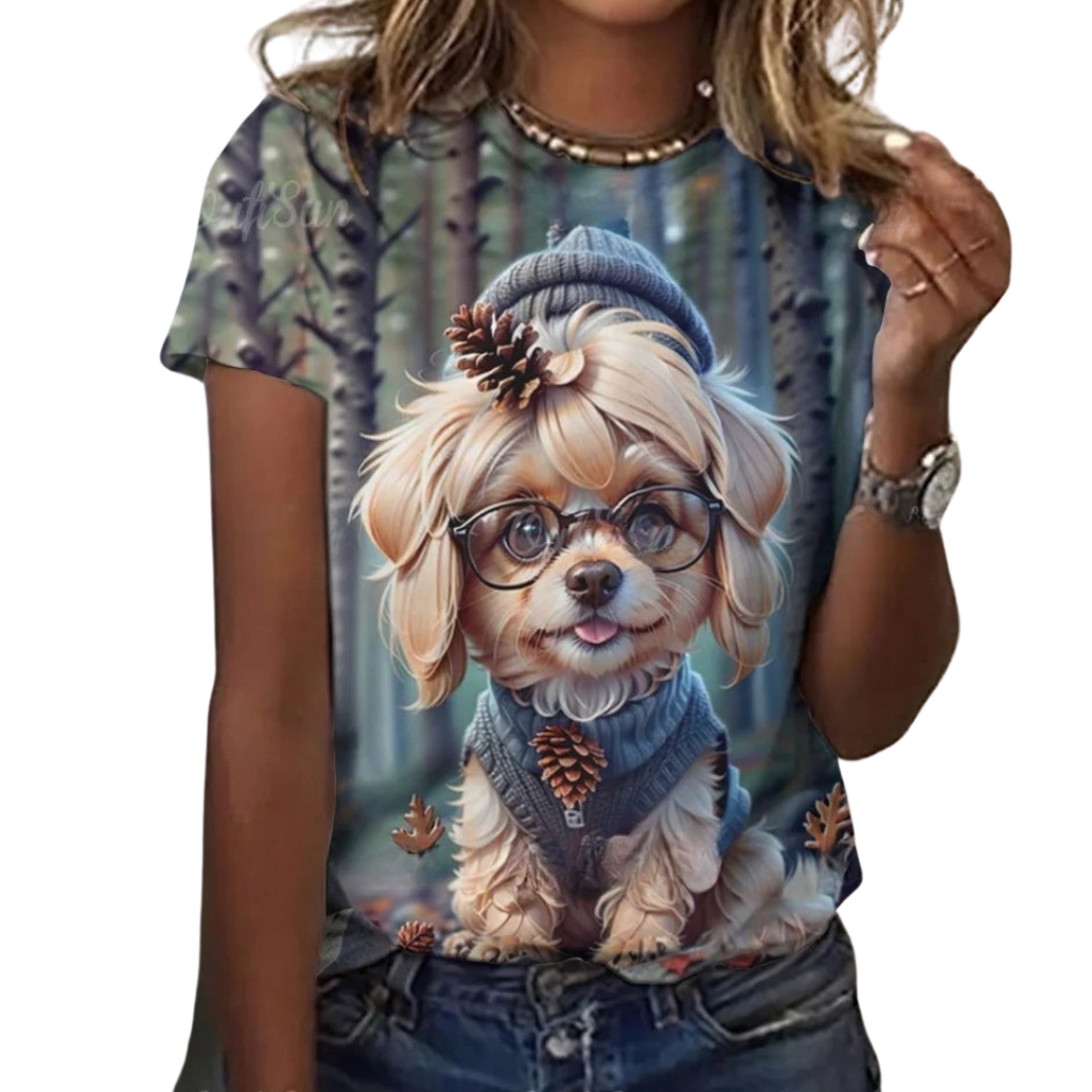 Women's Fashion Cute Dog Print Harajuku Style Kawaii T-Shirt SELECTION - ALOE WINGS STORE