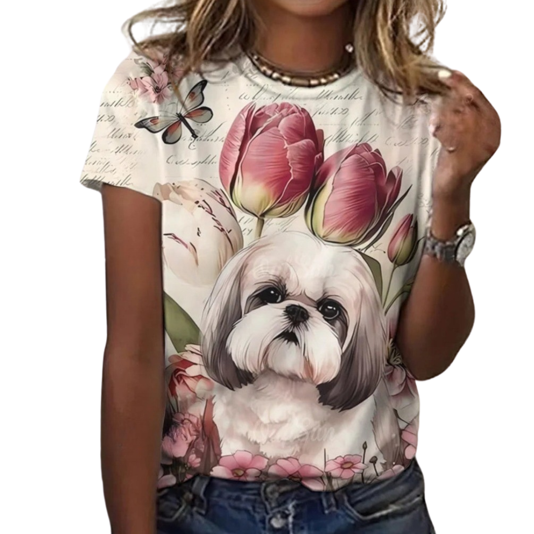 Women's Fashion Cute Dog Print Harajuku Style Kawaii T-Shirt SELECTION - ALOE WINGS STORE