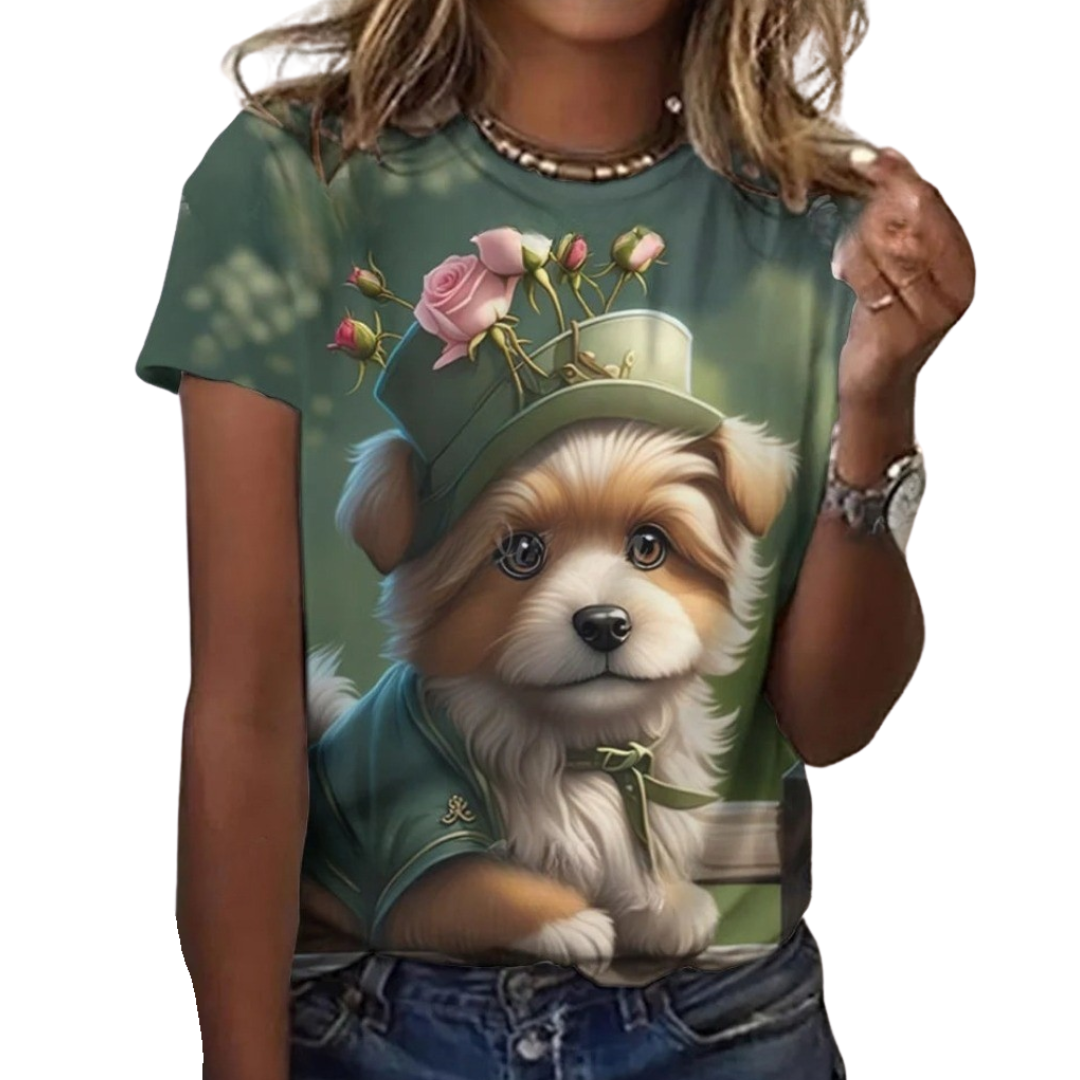 Women's Fashion Cute Dog Print Harajuku Style Kawaii T-Shirt SELECTION - ALOE WINGS STORE