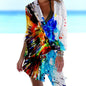 1.Women's Summer Hawaiian Parrot 3D Print Blouse – Long Sleeve Mid-Length Button-Up Beach Shirt with Pockets - ALOE WINGS STORE
