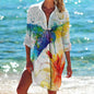 1.Women's Summer Hawaiian Parrot 3D Print Blouse – Long Sleeve Mid-Length Button-Up Beach Shirt with Pockets - ALOE WINGS STORE