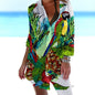 1.Women's Summer Hawaiian Parrot 3D Print Blouse – Long Sleeve Mid-Length Button-Up Beach Shirt with Pockets - ALOE WINGS STORE