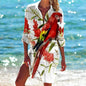 1.Women's Summer Hawaiian Parrot 3D Print Blouse – Long Sleeve Mid-Length Button-Up Beach Shirt with Pockets - ALOE WINGS STORE