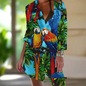 1.Women's Summer Hawaiian Parrot 3D Print Blouse – Long Sleeve Mid-Length Button-Up Beach Shirt with Pockets - ALOE WINGS STORE