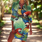 1.Women's Summer Hawaiian Parrot 3D Print Blouse – Long Sleeve Mid-Length Button-Up Beach Shirt with Pockets - ALOE WINGS STORE