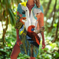 1.Women's Summer Hawaiian Parrot 3D Print Blouse – Long Sleeve Mid-Length Button-Up Beach Shirt with Pockets - ALOE WINGS STORE