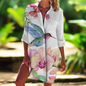 1.Women's Summer Hawaiian Parrot 3D Print Blouse – Long Sleeve Mid-Length Button-Up Beach Shirt with Pockets - ALOE WINGS STORE