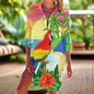 1.Women's Summer Hawaiian Parrot 3D Print Blouse – Long Sleeve Mid-Length Button-Up Beach Shirt with Pockets - ALOE WINGS STORE