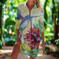 1.Women's Summer Hawaiian Parrot 3D Print Blouse – Long Sleeve Mid-Length Button-Up Beach Shirt with Pockets - ALOE WINGS STORE