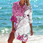 2.Women's Summer Hawaiian Parrot 3D Print Blouse – Long Sleeve Mid-Length Button-Up Beach Shirt with Pockets - ALOE WINGS STORE