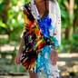 2.Women's Summer Hawaiian Parrot 3D Print Blouse – Long Sleeve Mid-Length Button-Up Beach Shirt with Pockets - ALOE WINGS STORE