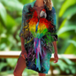 2.Women's Summer Hawaiian Parrot 3D Print Blouse – Long Sleeve Mid-Length Button-Up Beach Shirt with Pockets - ALOE WINGS STORE