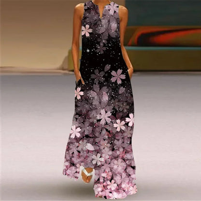 1.Bohemian Maxi Dresses for Women with Pockets Loose Summer Clothing Printed Ankle-Length A-Line Dresses - ALOE WINGS STORE