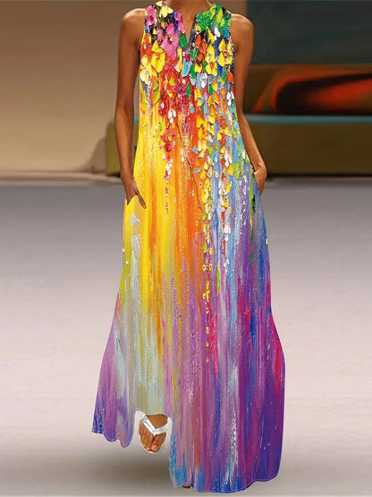 1.Bohemian Maxi Dresses for Women with Pockets Loose Summer Clothing Printed Ankle-Length A-Line Dresses - ALOE WINGS STORE