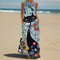 Summer Fashion V-Neck Sleeveless Maxi Dress with Cute Cartoon Cat Print & Pockets Collection - ALOE WINGS STORE