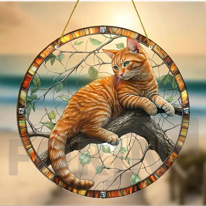 Lovely Translucent Cat Sun Catcher – Round Acrylic Hanging Decor for Porch, Door, Home, Garden, or Yard – Ideal Gift - ALOE WINGS STORE