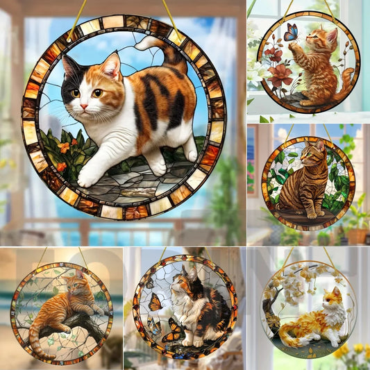 Lovely Translucent Cat Sun Catcher – Round Acrylic Hanging Decor for Porch, Door, Home, Garden, or Yard – Ideal Gift - ALOE WINGS STORE