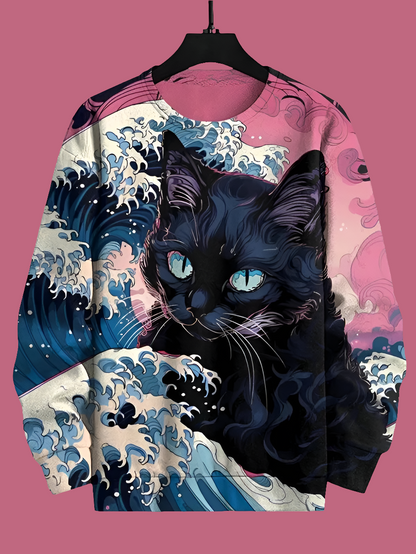 Cat Printed Japanese Art Prints Casual Sweatshirt Collection - ALOE WINGS STORE