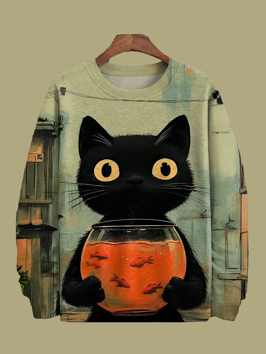 Cat Printed Japanese Art Prints Casual Sweatshirt Collection - ALOE WINGS STORE