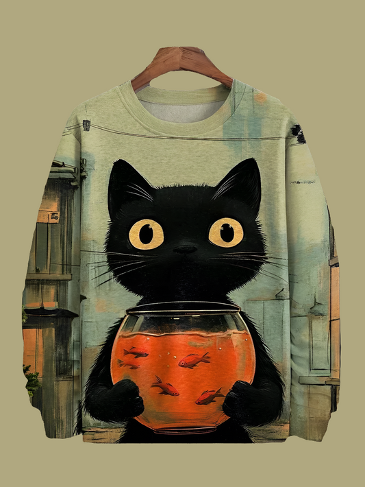 Cat Printed Japanese Art Prints Casual Sweatshirt Collection - ALOE WINGS STORE