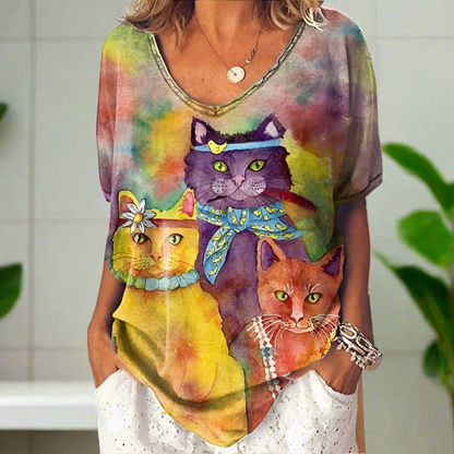 3.Chic & Playful 3D Cat Print T-Shirts - ALOE WINGS STORE