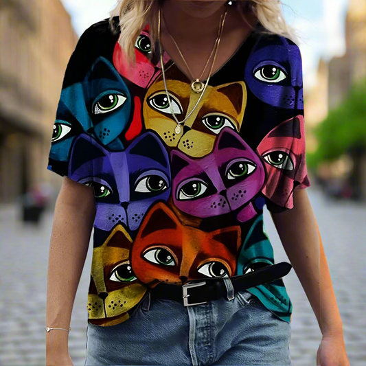 3.Chic & Playful 3D Cat Print T-Shirts - ALOE WINGS STORE