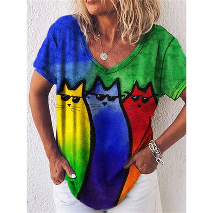 4.Chic & Playful 3D Cat Print T-Shirts - ALOE WINGS STORE