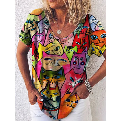 4.Chic & Playful 3D Cat Print T-Shirts - ALOE WINGS STORE