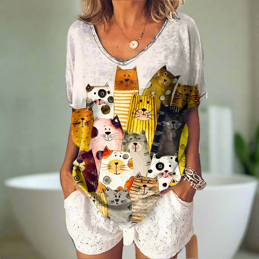 4.Chic & Playful 3D Cat Print T-Shirts - ALOE WINGS STORE