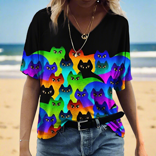 4.Chic & Playful 3D Cat Print T-Shirts - ALOE WINGS STORE