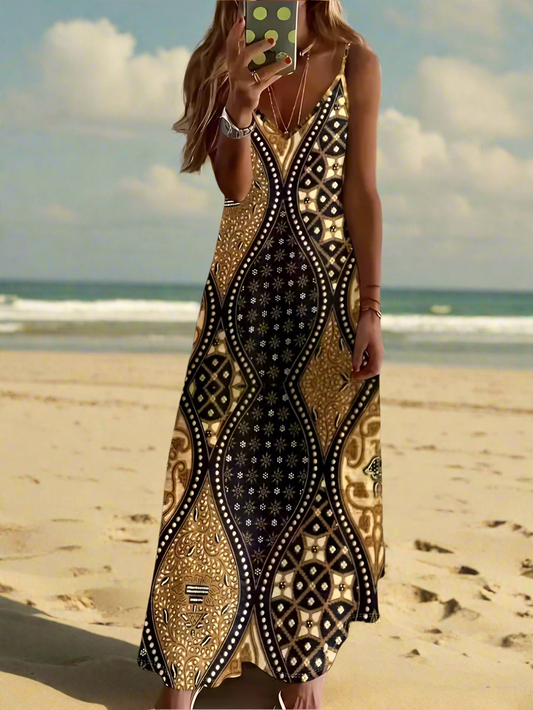 Women's Elegant Vintage Sleeveless V-Neck Halter Summer Dress Collection - ALOE WINGS STORE