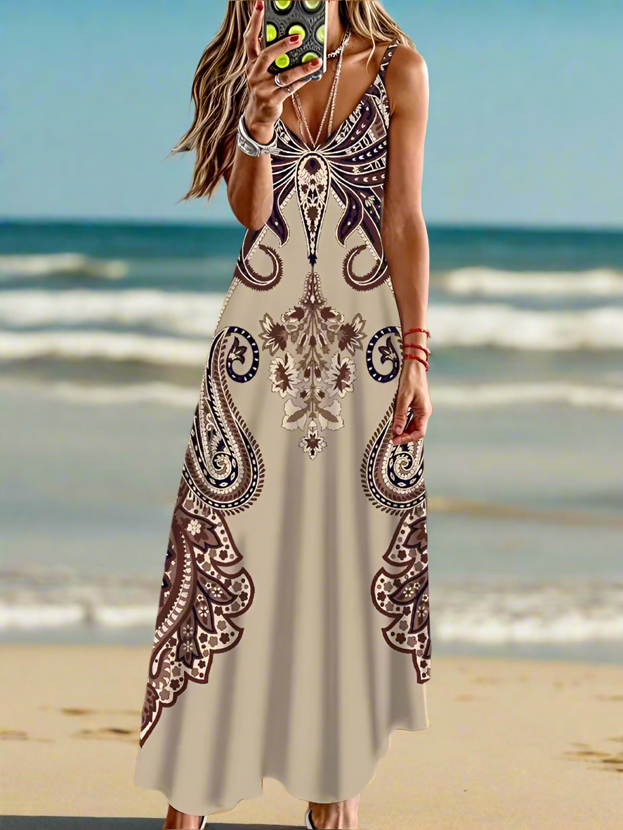 Women's Elegant Vintage Sleeveless V-Neck Halter Summer Dress Collection - ALOE WINGS STORE